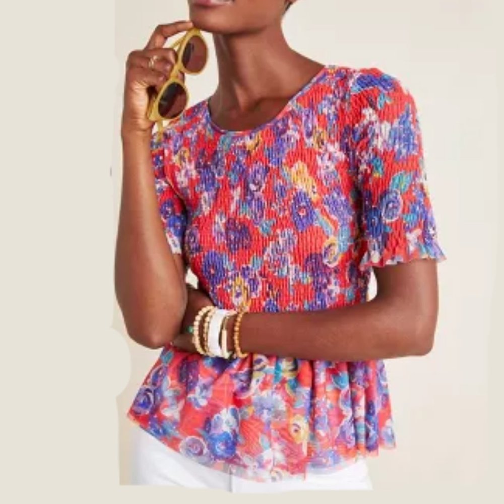 Maeve Ashton Smocked Peplum Top - Picture 1 of 10